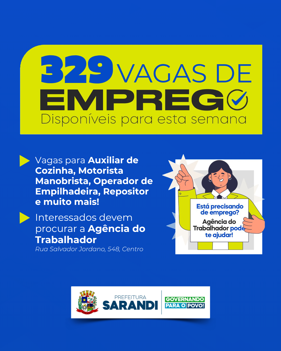 Agência do Trabalhador de Sarandi inicia semana com 329 oportunidades de emprego