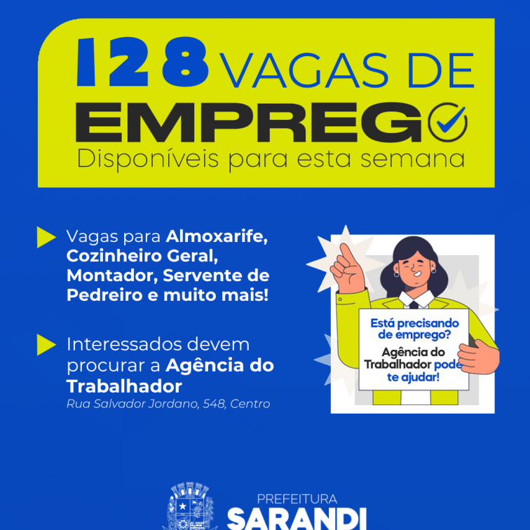 Agência do Trabalhador de Sarandi inicia semana com 128 vagas de emprego