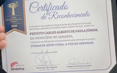 Sarandi recebe certificado prêmio Gestor Público Paraná por projetos na educação